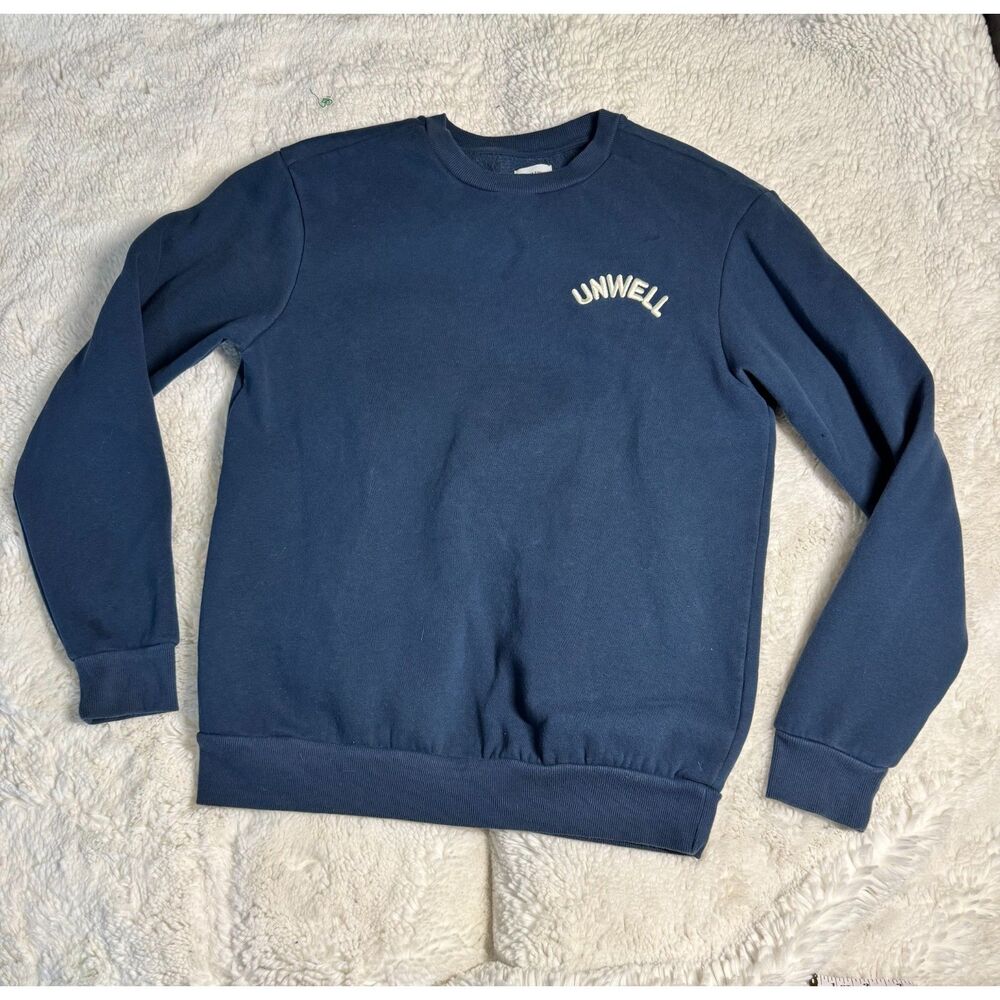 Unwell Crewneck Sweatshirt Navy Blue Embroidered Logo Pullover Size M